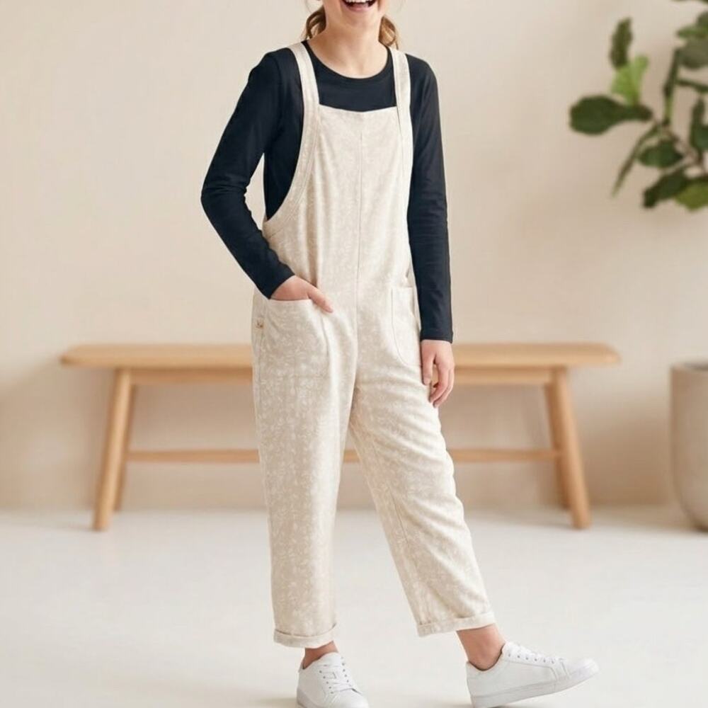 Jax + Lennon Organic Cotton Bamboo Jumpsuit Girls L Cream Wide Leg Lagenlook